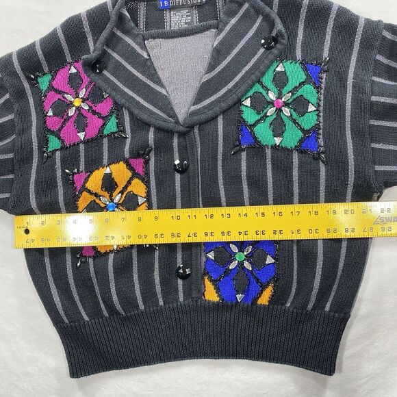 VTG IB Diffusion Sweater Womens Large Black Gray Beaded Knit 90s Grandmacore - Picture 6 of 10
